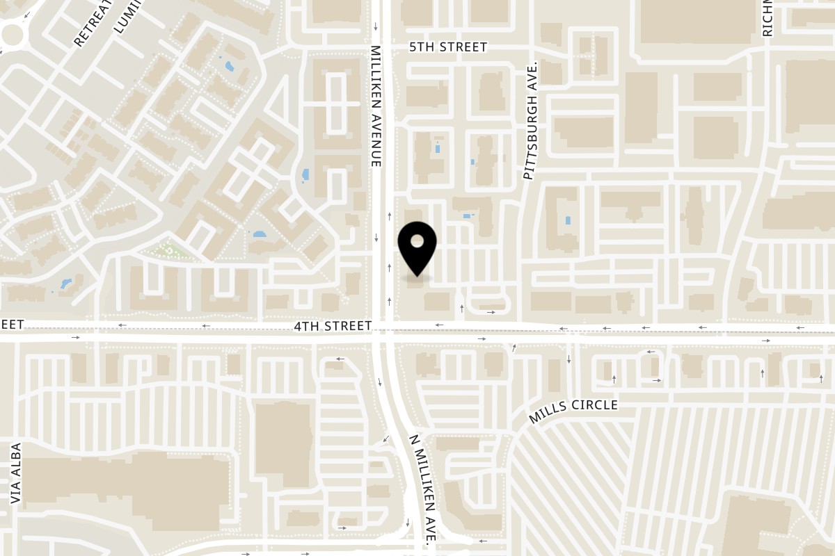 Map showing the location of Desi Aroma on 9659 Milliken Avenue in Rancho Cucamonga